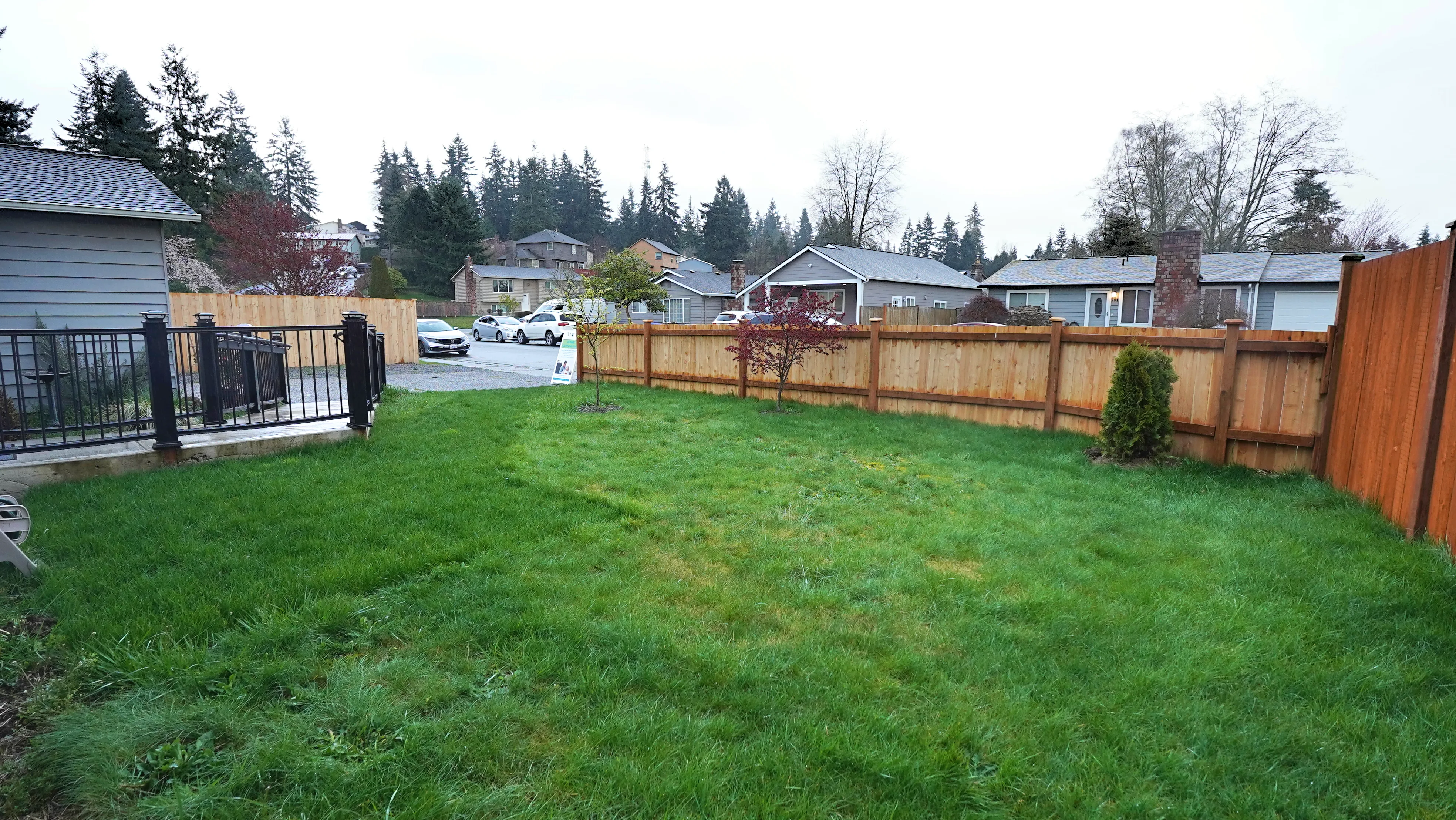 Private fenced backyard