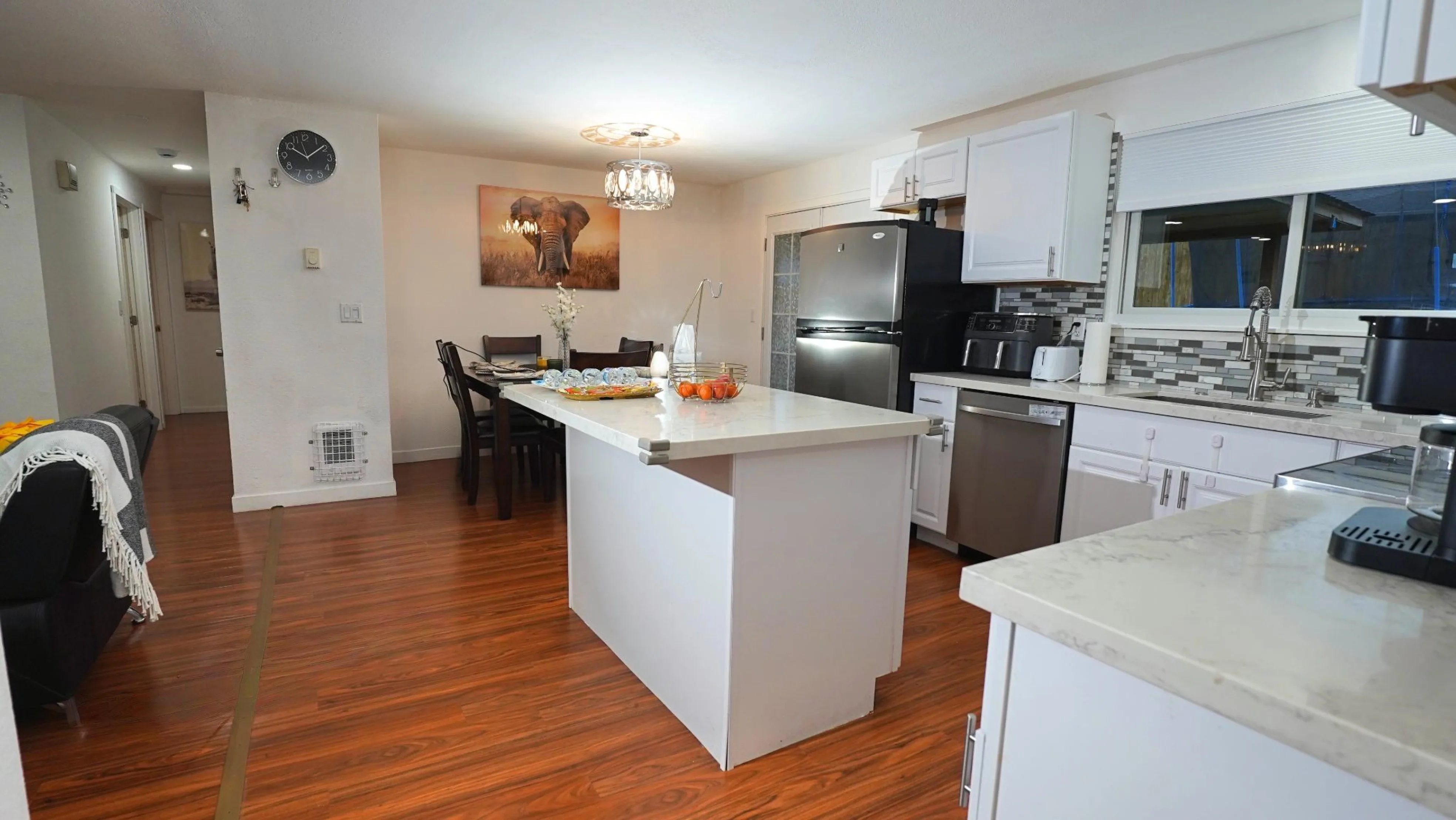 Open kitchen and dining area