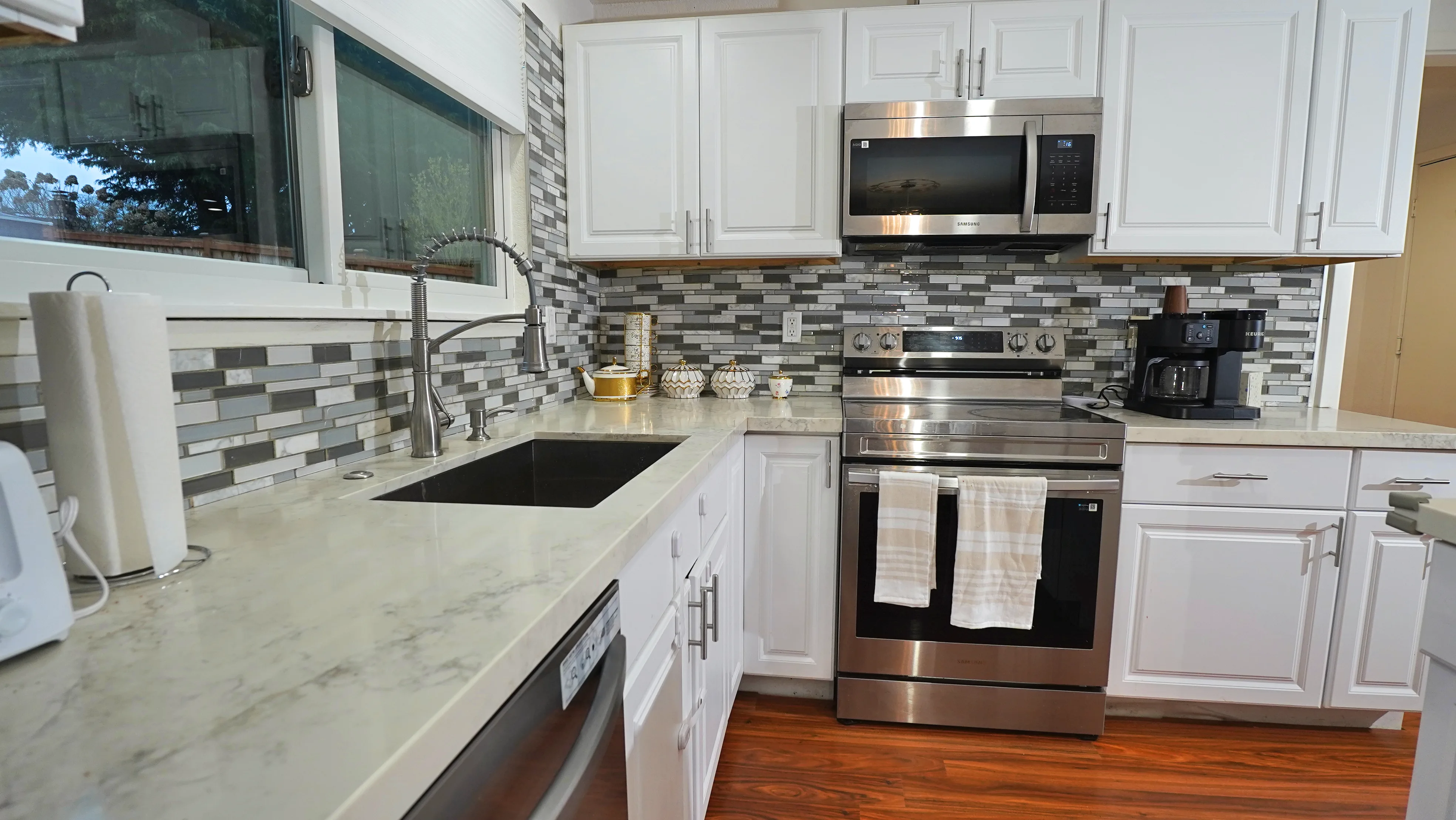 Modern kitchen with stainless steel appliances