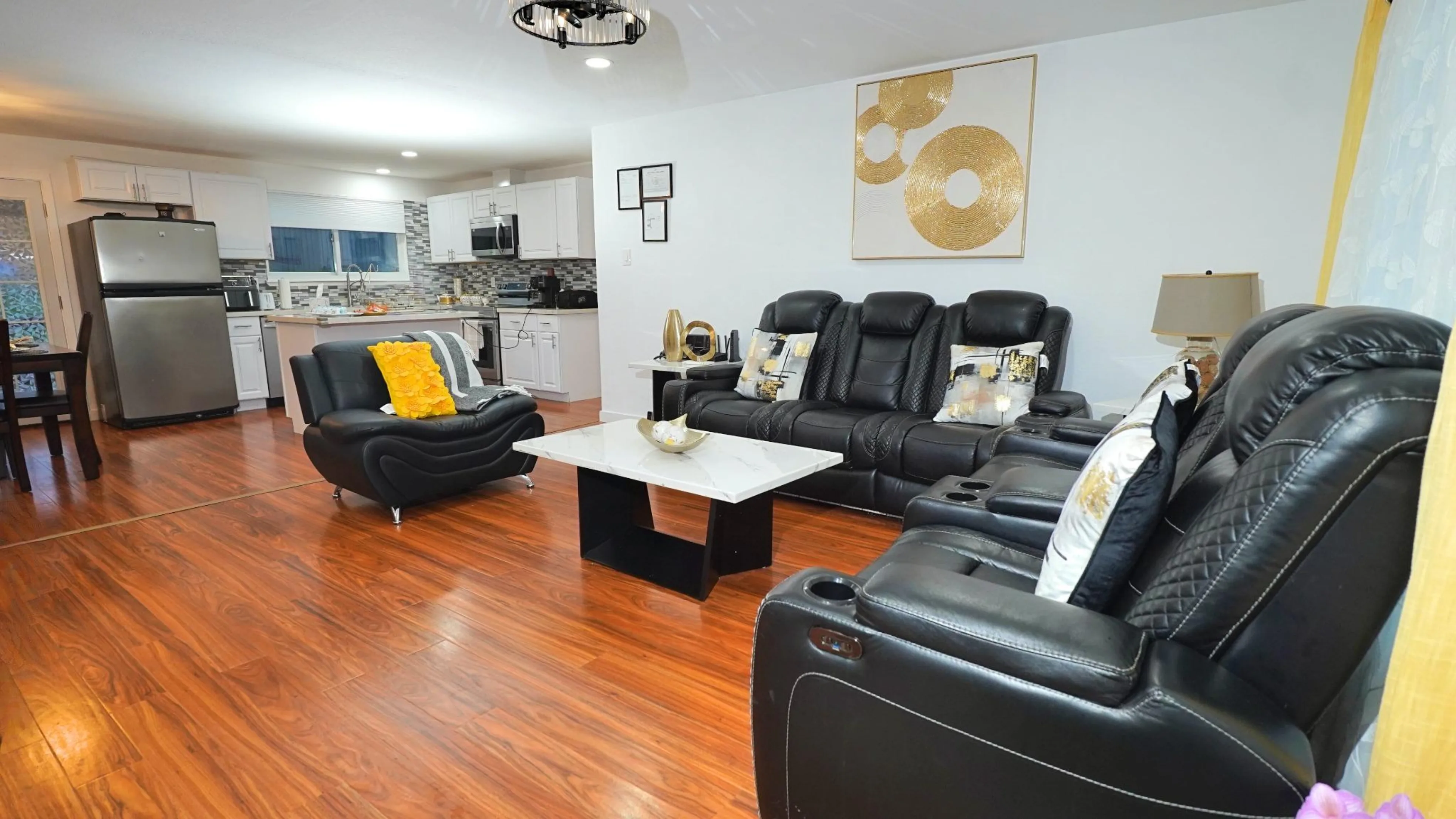 Living room with kitchen view