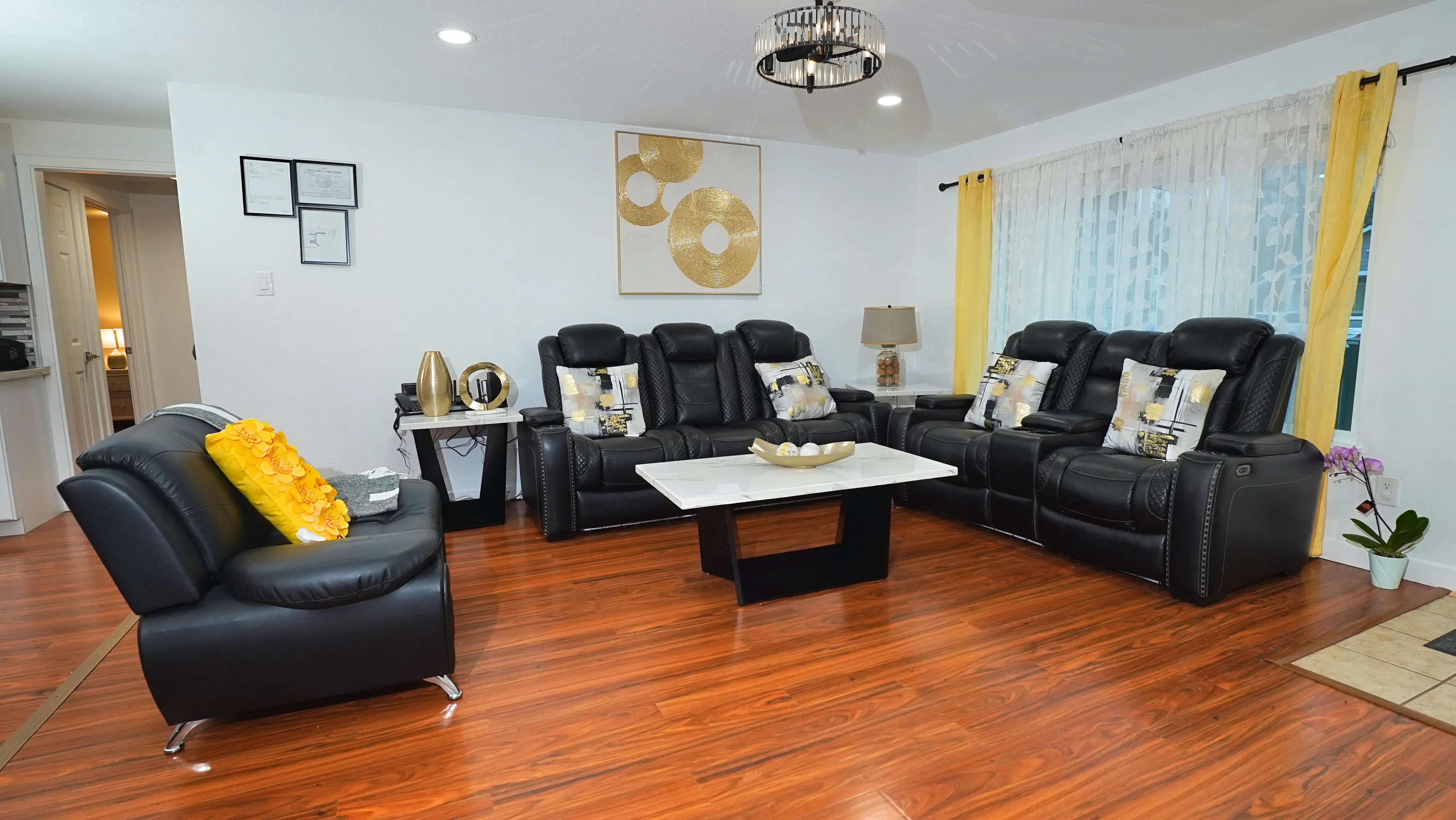 Spacious living room with comfortable recliners